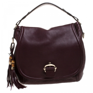 مملوكة مسبقًا Gucci Burgundy Guccissima Leather Large Techno Horsebit Hobo