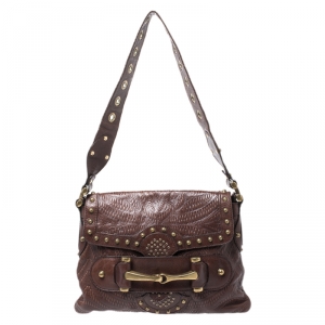 مملوكة مسبقًا Gucci Brown Leather Studded Pelham Runway Shoulder Bag