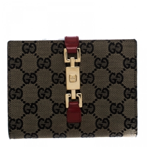 Gucci Beige/red GG Canvas Jackie Compact Wallet