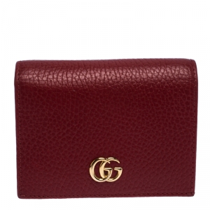 Gucci Red Leather GG Marmont Compact Folded Wallet