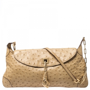 مملوكة مسبقًا Gucci Beige Ostrich Tiger Charm Shoulder Bag