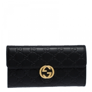 Gucci Black Guccissima Leather GG Icon Continental Wallet