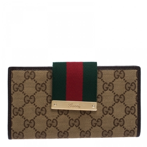 Gucci Beige/Brown GG Canvas Web Continental Wallet