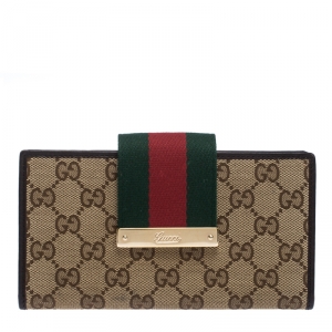 Gucci Beige/Brown GG Canvas Web Continental Wallet