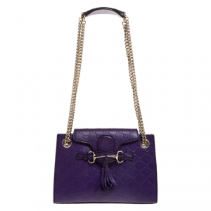 Pre Owned Gucci Purple Guccissima Leather Small Emily Chain Shoulder Bag