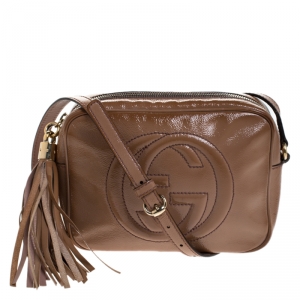 Pre Owned Gucci Beige Patent Leather Small Soho Disco Shoulder Bag