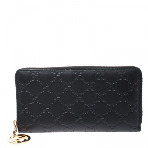 Gucci Black Guccissima Leather Icon Signature Zip Around Wallet