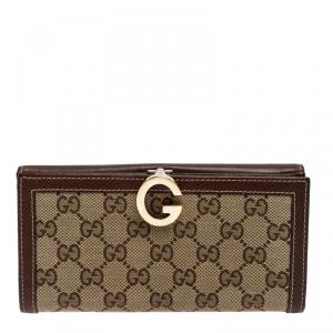 Gucci Brown GG Canvas and Leather Trim G Continental Wallet