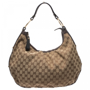 مملوكة مسبقًا Gucci Brown/Black GG Canvas Medium Pelham Hobo