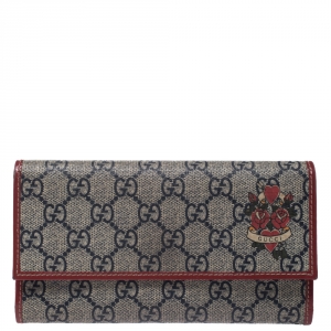 Gucci Navy Blue/Red GG Supreme Canvas with Patent Leather Trim Continental Wallet