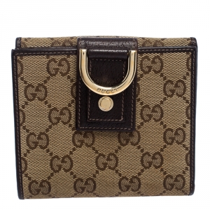 Gucci Brown GG Canvas D Ring Compact Wallet