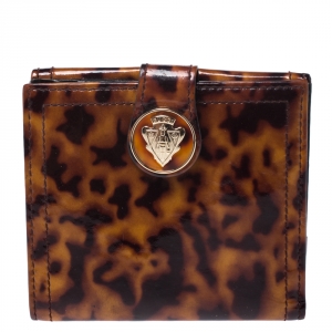 Gucci Brown Tortoise Shell Patent Leather Hysteria Compact Wallet