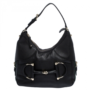 Pre Owned Gucci Black Leather Small Web Horsebit Heritage Hobo
