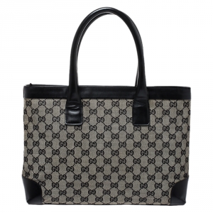 Pre Owned Gucci Black/Beige GG Canvas Tote