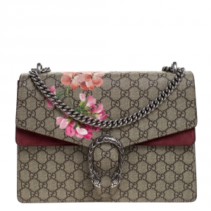 مملوكة مسبقًا Gucci Beige/Maroon GG Supreme Canvas and Suede Medium Dionysus Shoulder Bag