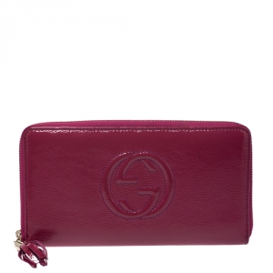 Gucci Fuchsia Patent Leather Soho Zip Around Wallet