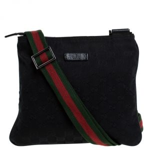 Pre Owned Gucci Black GG Canvas and Leather Messenger Bag