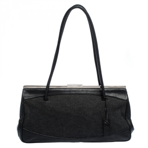 Pre Owned Gucci Black Canvas and Leather Frame Shoulder Bag