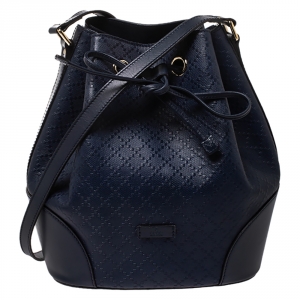 Pre Owned Gucci Blue Diamante Leather Bucket Bag