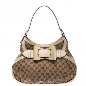 Pre Owned Gucci Beige GG Canvas Canvas and Leather Small Queen Hobo