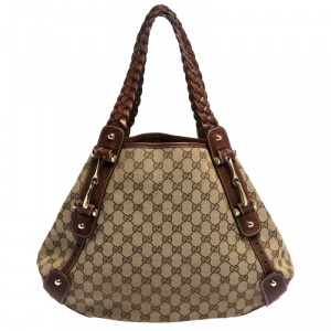 Pre Owned Gucci Brown/Beige GG Canvas and Leather Medium Pelham Shoulder Bag
