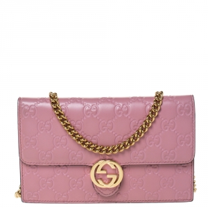 Gucci Pink Guccissima Leather Icon Wallet on Chain