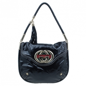 Pre Owned Gucci Black Patent Britt Tassel Flap Bag