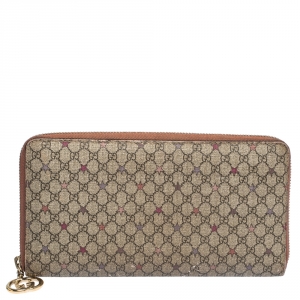 Gucci Beige GG Supreme Star Canvas Zip Around Wallet