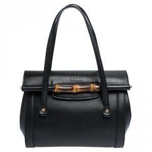 Pre Owned Gucci Black Leather Bamboo Bullet Satchel
