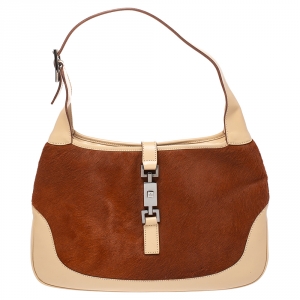 Gucci Tan/Beige Calfhair and Leather Jackie O Hobo