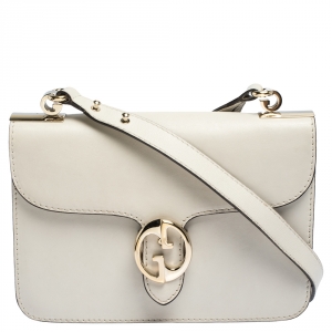 Pre Owned Gucci Cream Leather Medium 1973 Flap Shoulder Bag