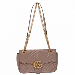 مملوكة مسبقًا Gucci Nude Beige Matelasse Leather Small GG Marmont Shoulder Bag