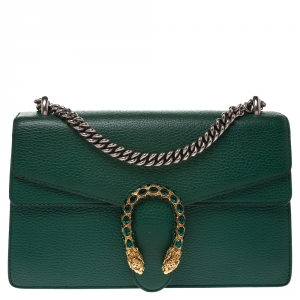 Pre Owned Gucci Green Leather Small Dionysus Shoulder Bag