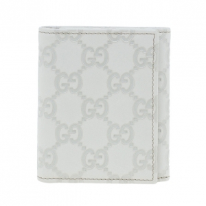 Pre Owned Gucci White Leather Guccissima Compact Wallet