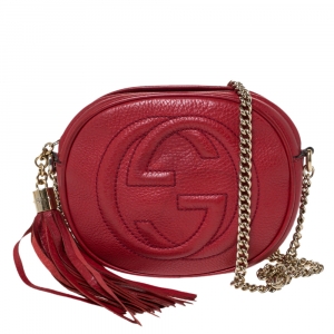 مملوكة مسبقًا Gucci Red Leather Mini Soho Disco Chain Crossbody Bag