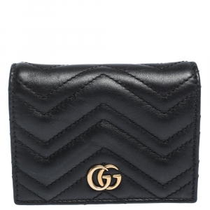 Gucci Black Matelasse Leather GG Marmont Card Case