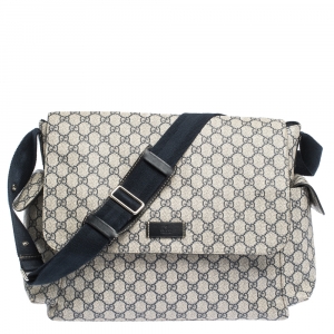 مملوكة مسبقًا Gucci Beige/Black GG Supreme Canvas and Leather Diaper Messenger Bag