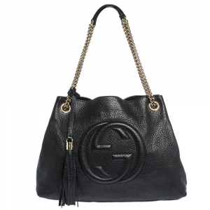 Pre Owned Gucci Black Pebbled Leather Medium Soho Tote