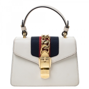 Pre Owned Gucci Ivory Leather Mini Sylvie Top Handle Bag
