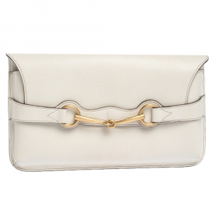مملوكة مسبقًا Gucci Cream Leather Bright Bit Clutch