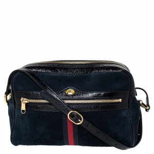 Pre Owned Gucci Black Suede and Patent Leather Ophidia Shoulder Bag