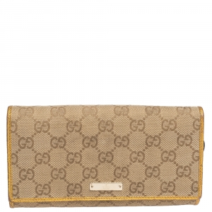 Gucci Beige/Gold GG Canvas Flap Continental  Wallet