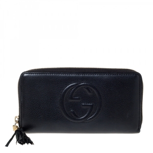 Gucci Black Leather Soho Zip Around Wallet