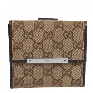 Gucci Beige/Brown GG Canvas and Leather Compact Wallet