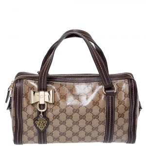 مملوكة مسبقًا Gucci Beige/Ebony Crystal Coated Canvas and Leather Duchessa Satchel