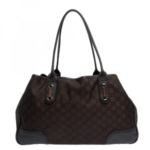 Pre Owned Gucci Dark Brown GG Canvas and Leather Princy Tote 