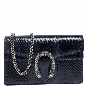 Pre Owned Gucci Blue Python Super Mini Dionysus Crossbody Bag