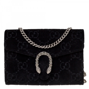 Gucci Black GG Velvet Mini Dionysus Wallet On Chain 