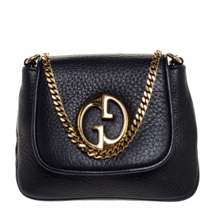 Pre Owned Gucci Black Leather Small 1973 Chain Crossbody Bag