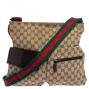 مملوكة مسبقًا Gucci Beige/Brown GG Canvas and Leather Messenger Bag
